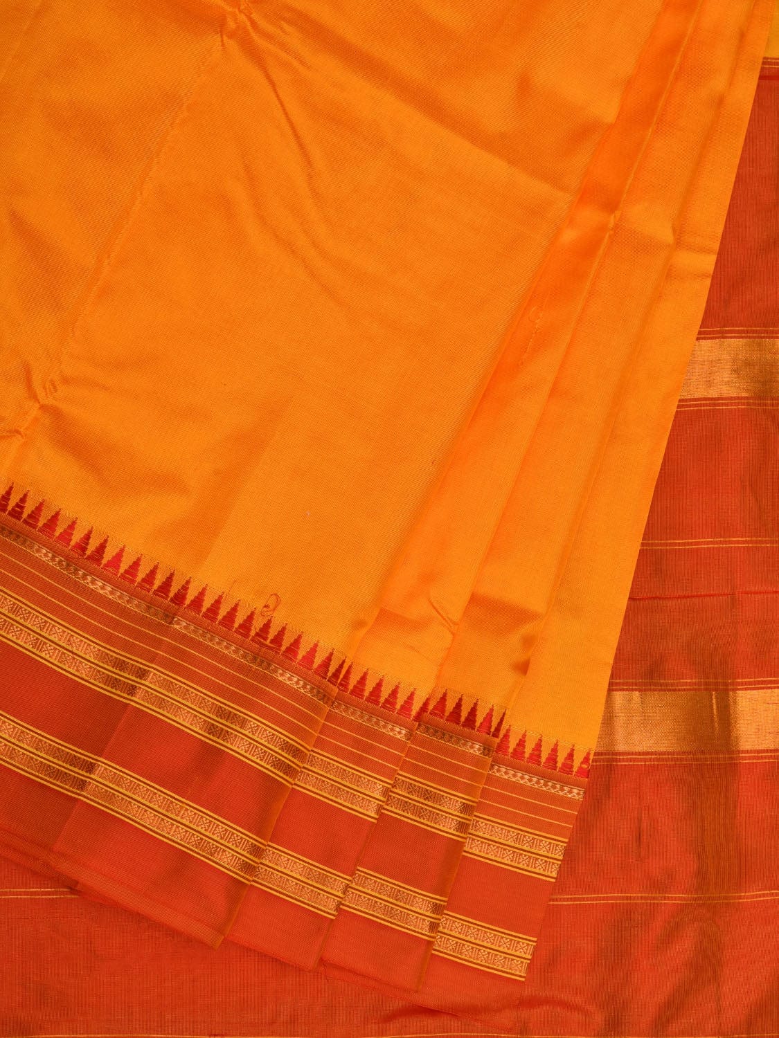 Yellow and Orange Narayanpet Silk Handloom Plain Saree with Traditional Border Design No Blouse np0644