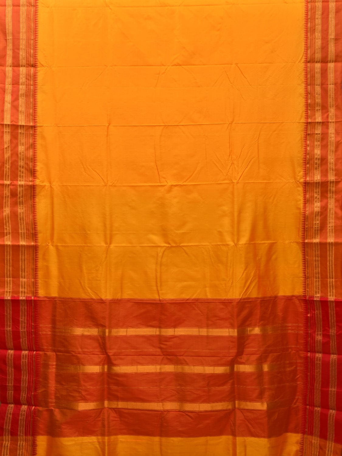 Yellow and Orange Narayanpet Silk Handloom Plain Saree with Traditional Border Design No Blouse np0644