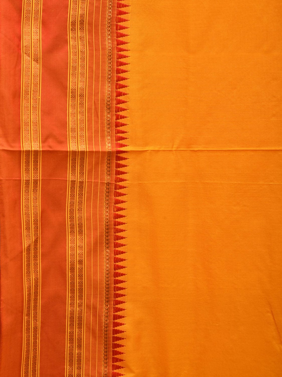 Yellow and Orange Narayanpet Silk Handloom Plain Saree with Traditional Border Design No Blouse np0644