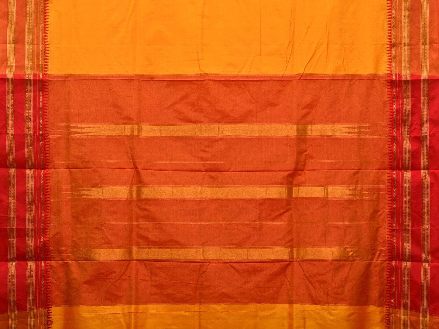 Yellow and Orange Narayanpet Silk Handloom Plain Saree with Traditional Border Design No Blouse np0644