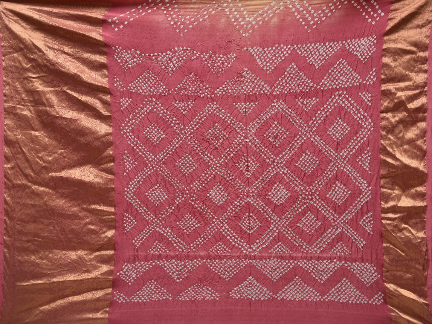 Yellow and Peach Bandhani Kanchipuram Silk Handloom Saree with Border Design No Blouse bn0364