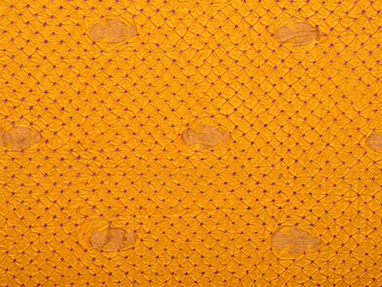 Yellow and Pink Bandhani Kanchipuram Silk Handloom Saree with Gandaberunda Design bn0206