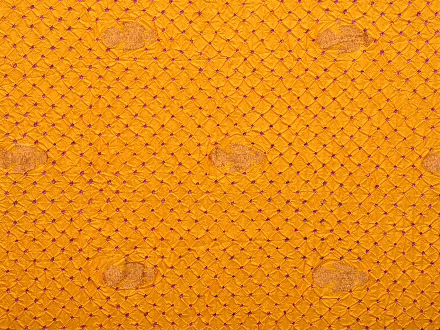 Yellow and Pink Bandhani Kanchipuram Silk Handloom Saree with Gandaberunda Design bn0206