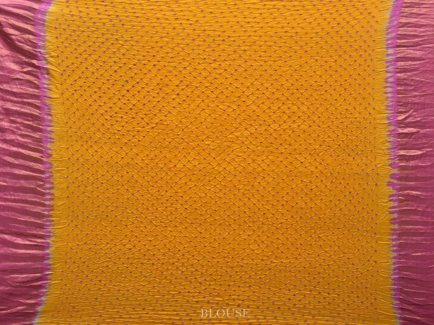 Yellow and Pink Bandhani Kanchipuram Silk Handloom Saree with Gandaberunda Design bn0206