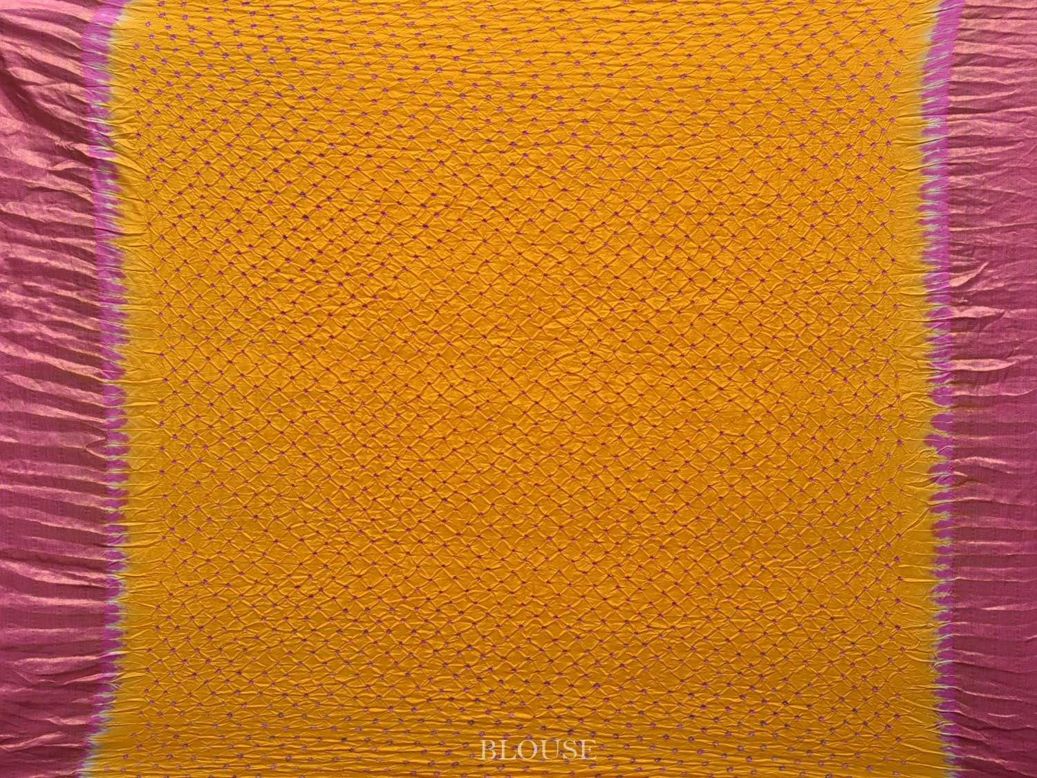 Yellow and Pink Bandhani Kanchipuram Silk Handloom Saree with Gandaberunda Design bn0206