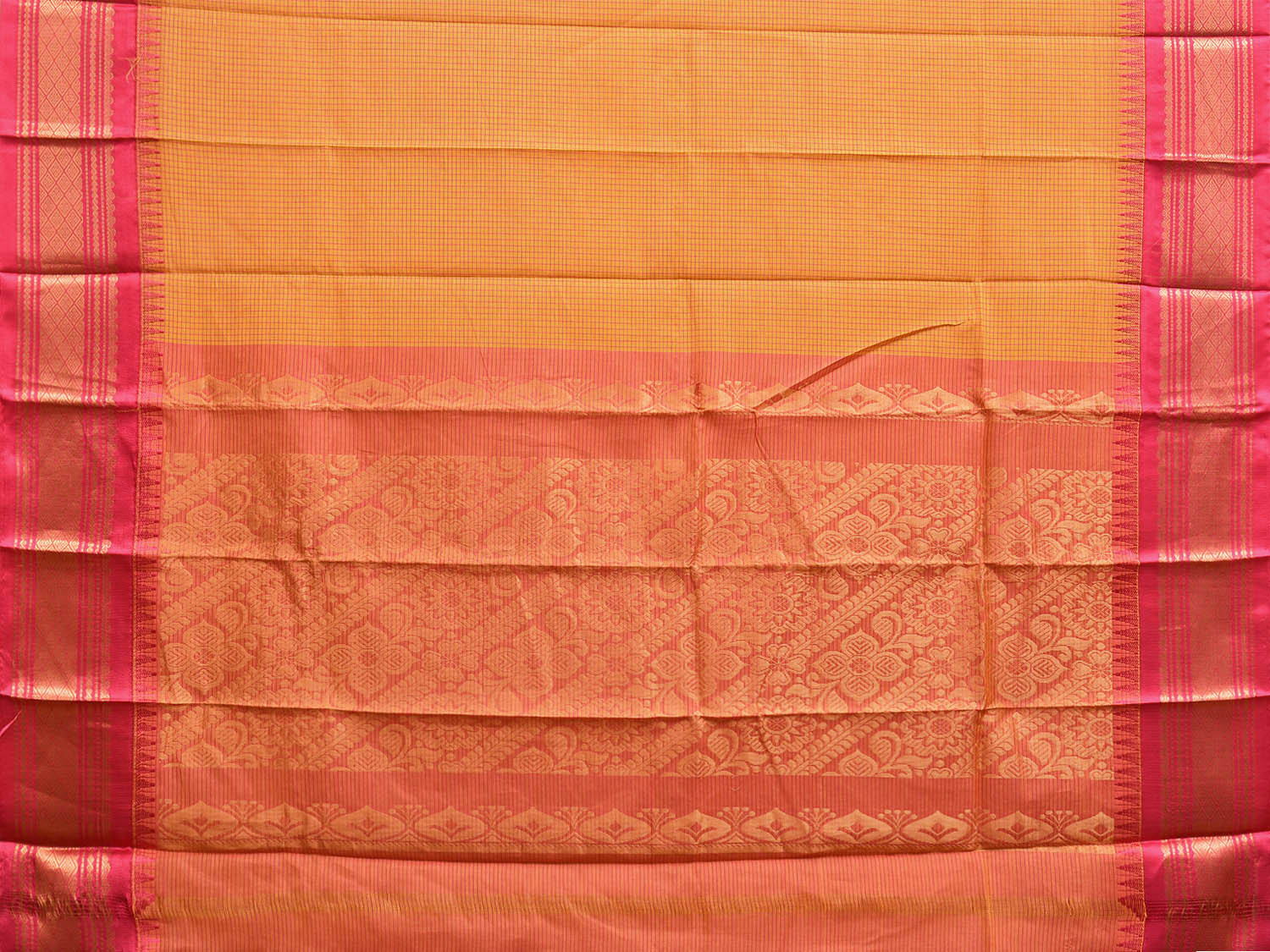 Yellow and Pink Gadwal Cotton Saree with Checks and Pallu Design g0435