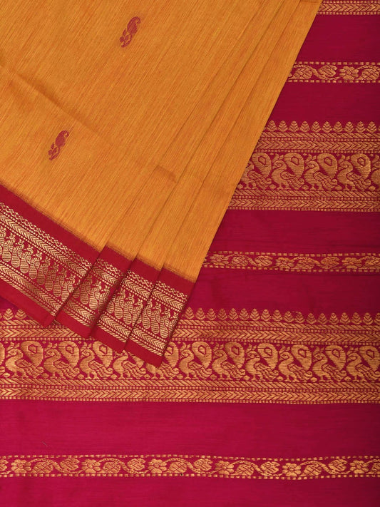 Yellow and Pink Gadwal Cotton Viscose Saree with Border and Pallu Design g0465