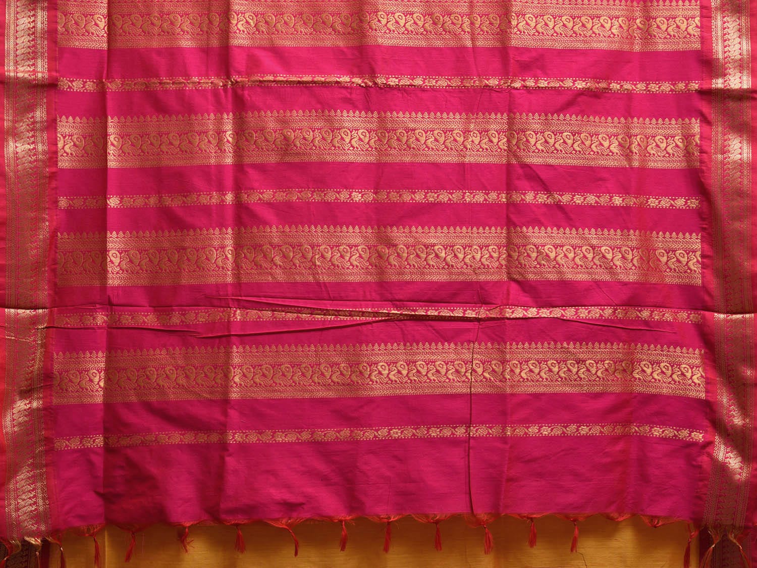 Yellow and Pink Gadwal Cotton Viscose Saree with Border and Pallu Design g0465