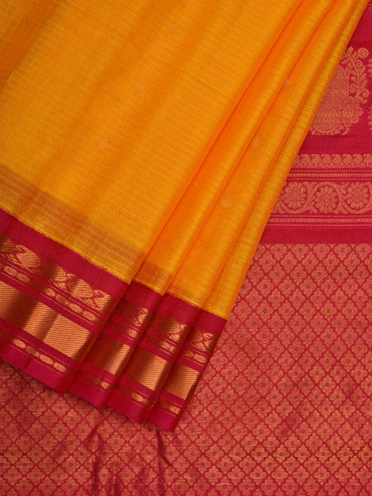 Yellow and Pink Gadwal Sico Handloom Saree with Mango Pallu Design g0303