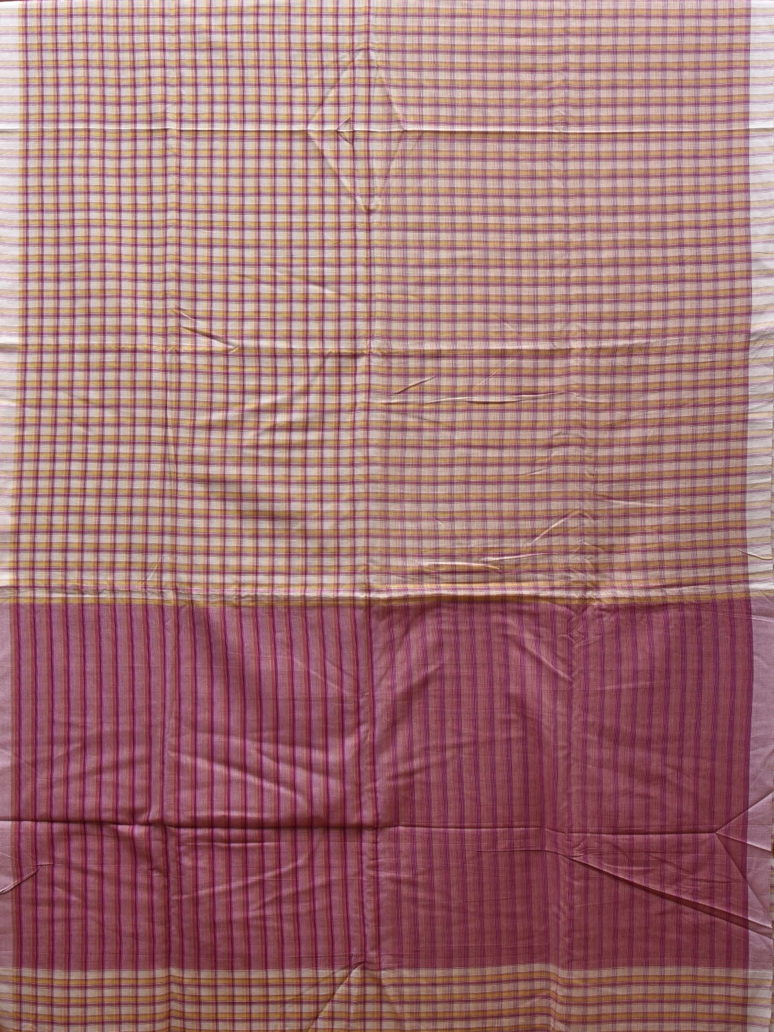 Yellow and Pink Organic Cotton Handloom Saree with Checks Design o0301