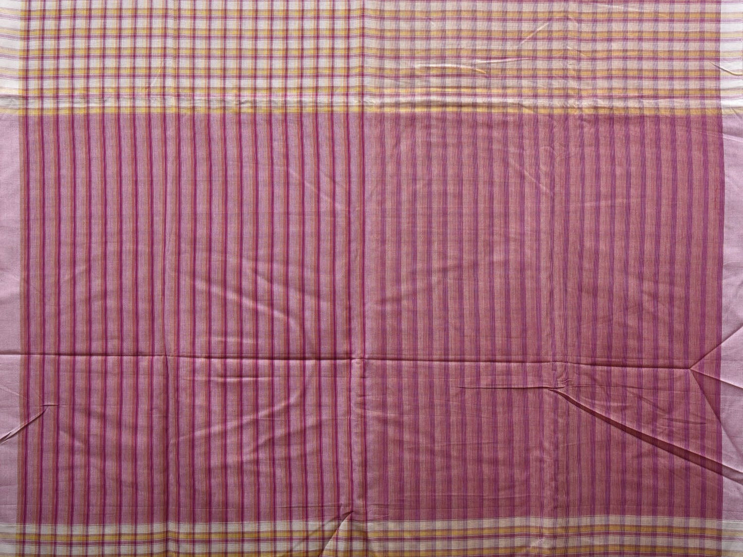 Yellow and Pink Organic Cotton Handloom Saree with Checks Design o0301