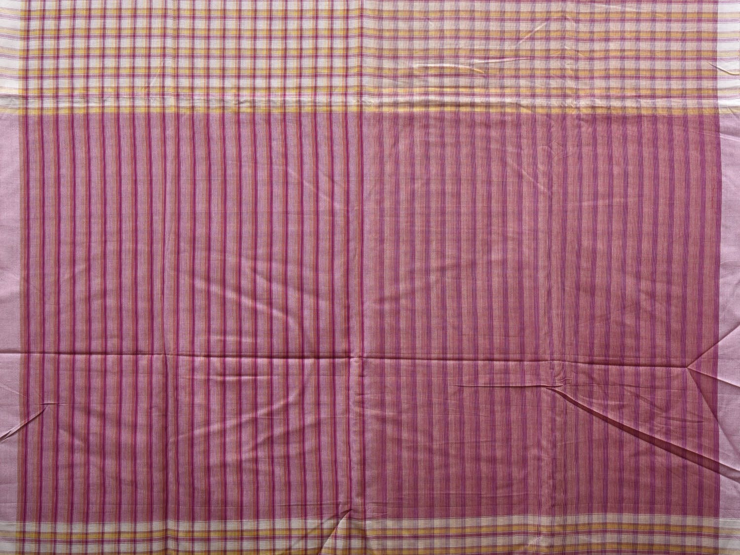 Yellow and Pink Organic Cotton Handloom Saree with Checks Design o0301