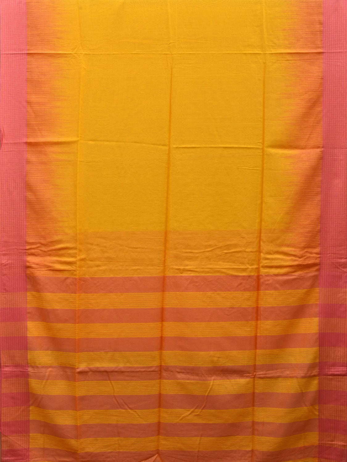 Yellow and Pink Organic Cotton Handloom Saree with Strips Pallu Design o0315
