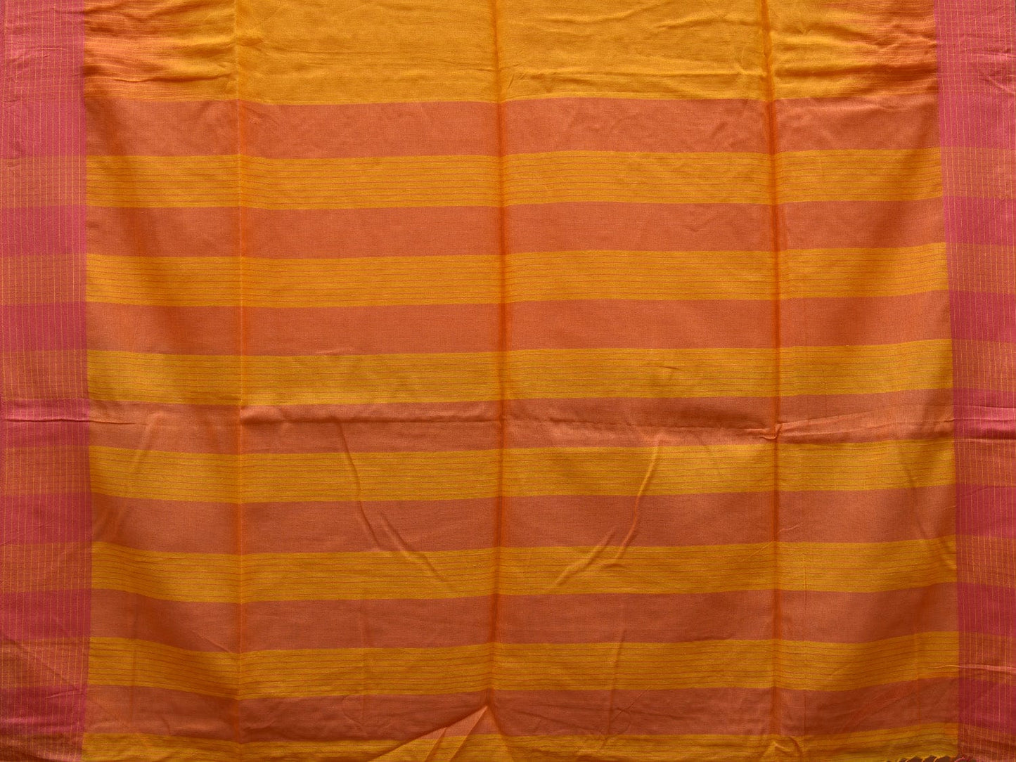 Yellow and Pink Organic Cotton Handloom Saree with Strips Pallu Design o0315