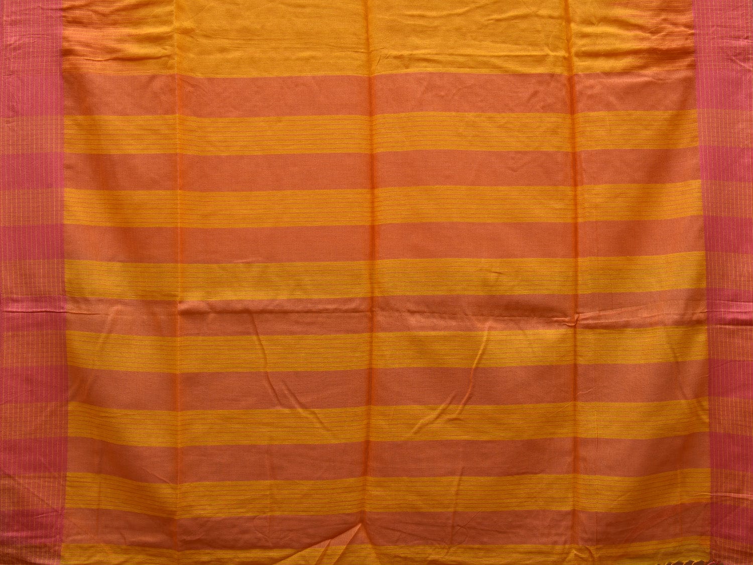 Yellow and Pink Organic Cotton Handloom Saree with Strips Pallu Design o0315