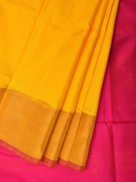 Yellow and Pink Uppada Silk Handloom Plain Saree with Contrast Pallu Design u1756