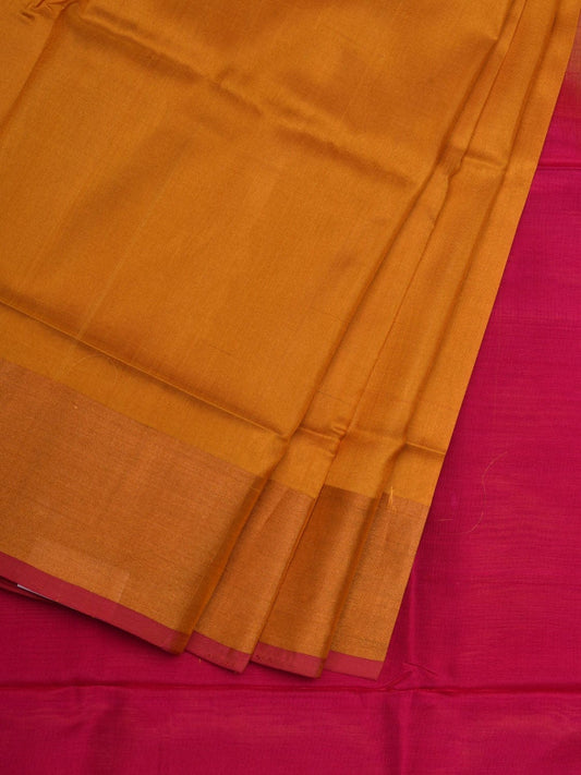 Yellow and Pink Uppada Silk Handloom Plain Saree with Contrast Pallu Design u1841
