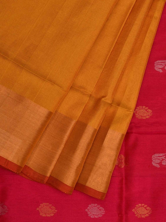 Yellow and Pink Uppada Silk Handloom Saree with Buta and Contrast Pallu Design u1809