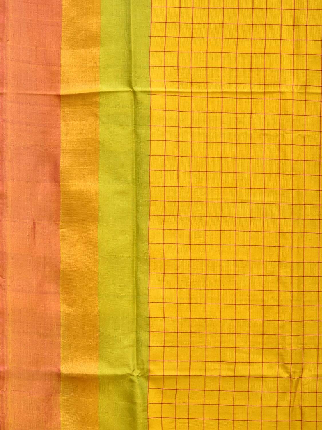 Yellow and Pink Uppada Silk Handloom Saree with Half Checks Body Design u1751