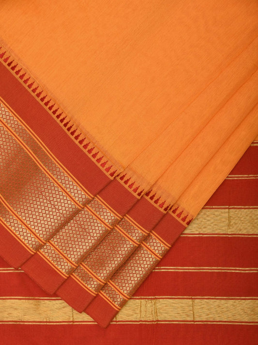 Yellow and Red Bamboo Cotton Plain Saree with Contrast Pallu & Zari Border Design No Blouse bc0312