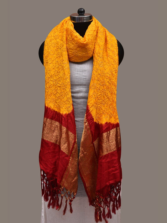 Yellow and Red Bandhani Kanchipuram Silk Handloom Dupatta with Border Design ds2643