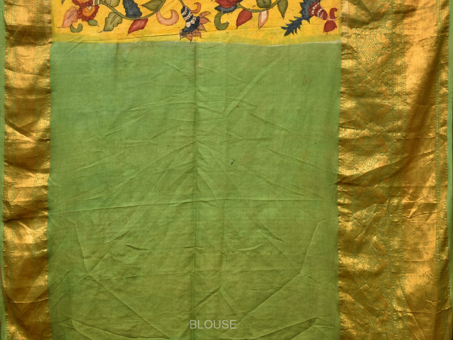 Yellow and Red Bandhani Kanchipuram Silk Handloom Saree with Kalamkari Floral Body Design bn0492