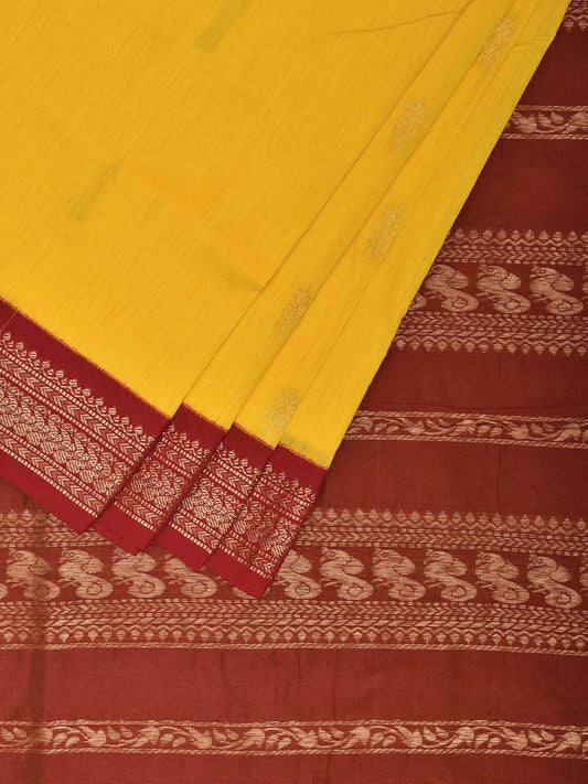Yellow and Red Gadwal Cotton Viscose Saree with Border and Pallu Design g0458