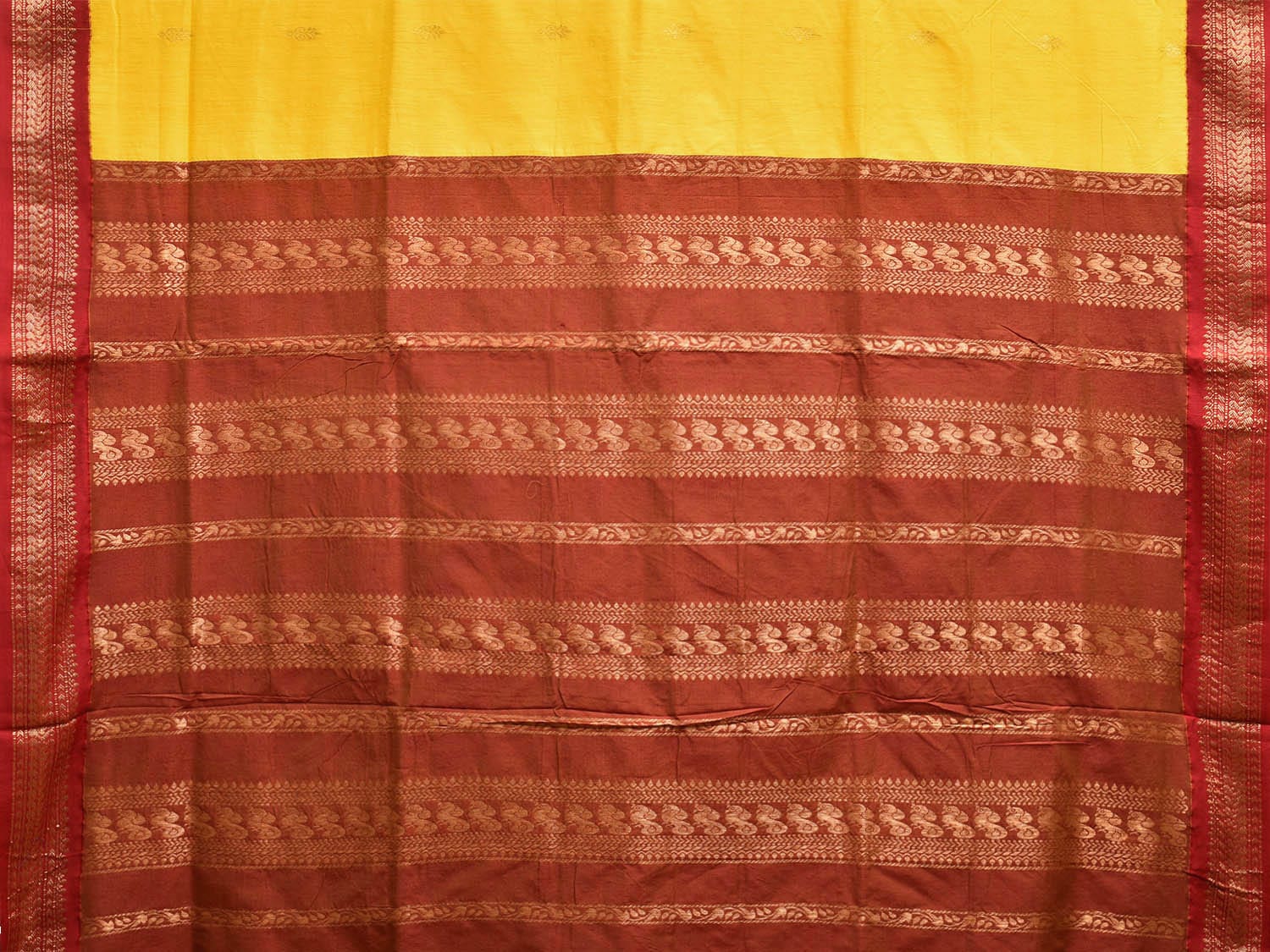 Yellow and Red Gadwal Cotton Viscose Saree with Border and Pallu Design g0458