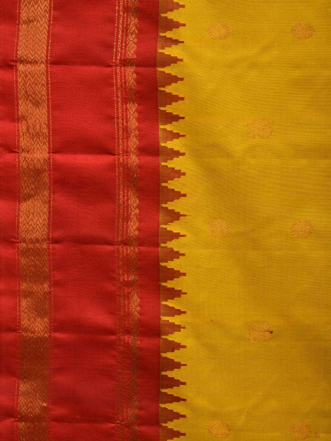 Yellow and Red Gadwal Silk Handloom Saree with Buta and Border Design g0324