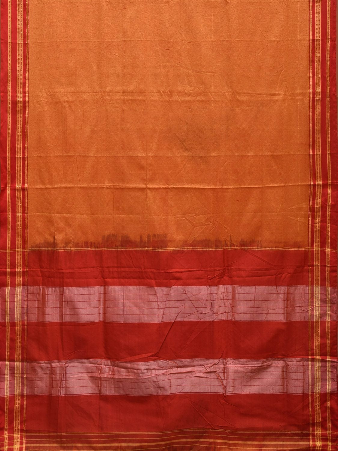 Yellow and Red ilkal Cotton Handloom Plain Saree with Strips Pallu Design o0468
