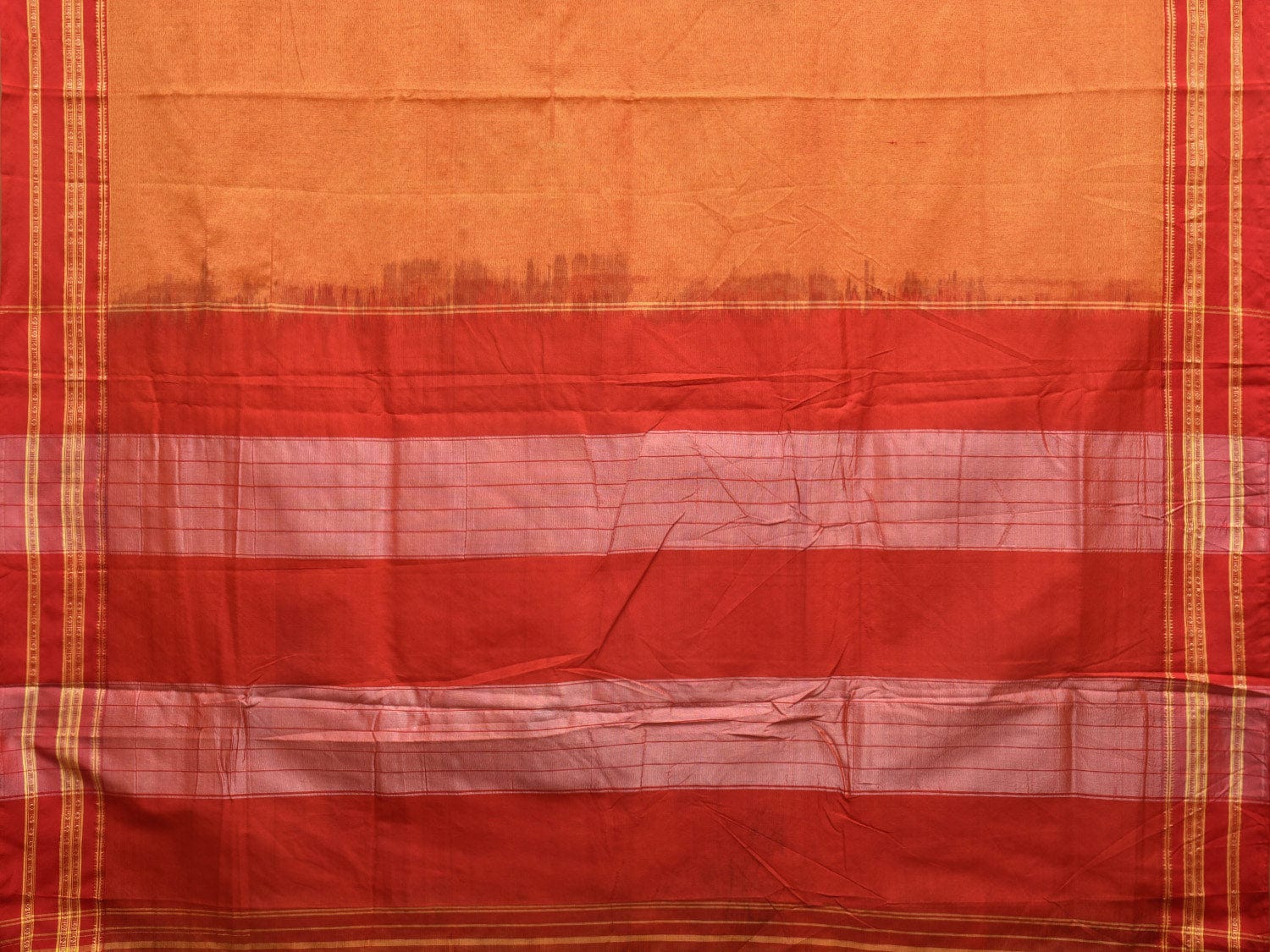 Yellow and Red ilkal Cotton Handloom Plain Saree with Strips Pallu Design o0468