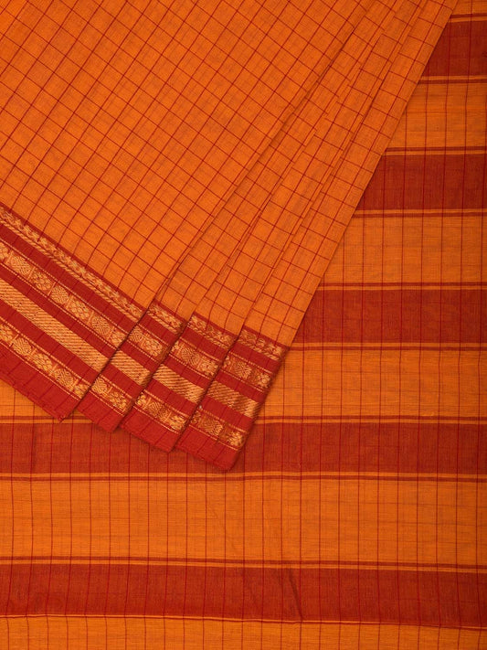 Yellow and Red Narayanpet Cotton Handloom Saree with Checks Design No Blouse np1014