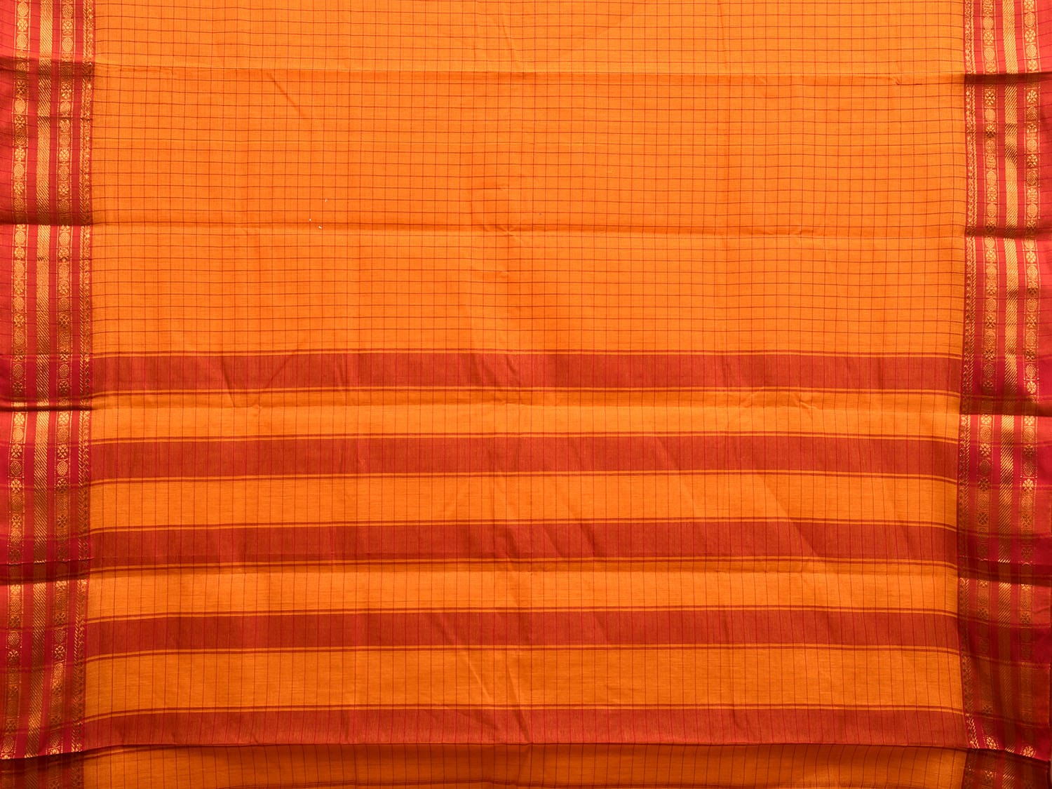 Yellow and Red Narayanpet Cotton Handloom Saree with Checks Design No Blouse np1014