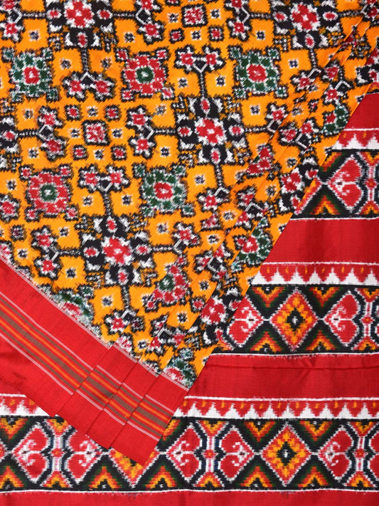Yellow and Red Pochampally Double Ikat Silk Handloom Saree with All Over Design i0765