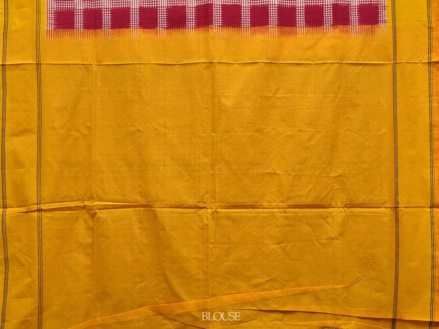 Yellow and Red Pochampally Ikat Cotton Handloom Saree with Checks Design i0597