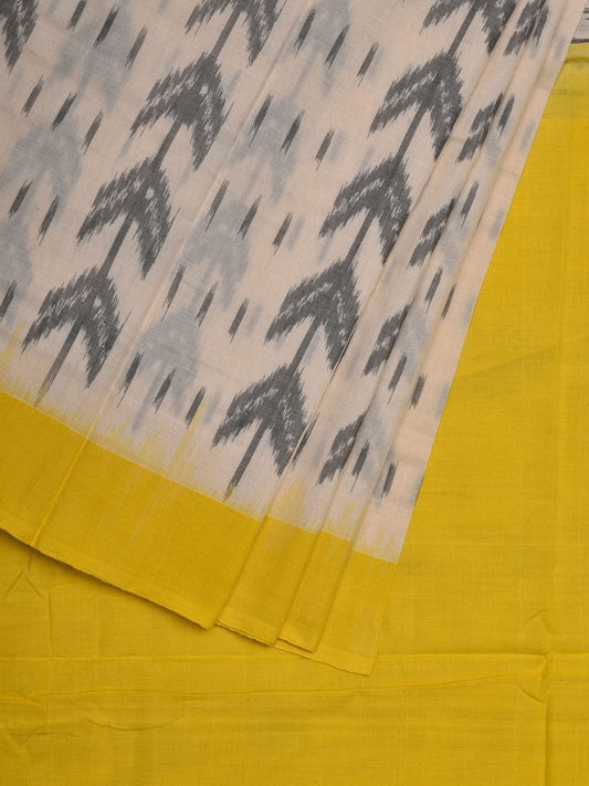 Yellow and White Pochampally Ikat Cotton Handloom Saree with Arrow Head Design i0652