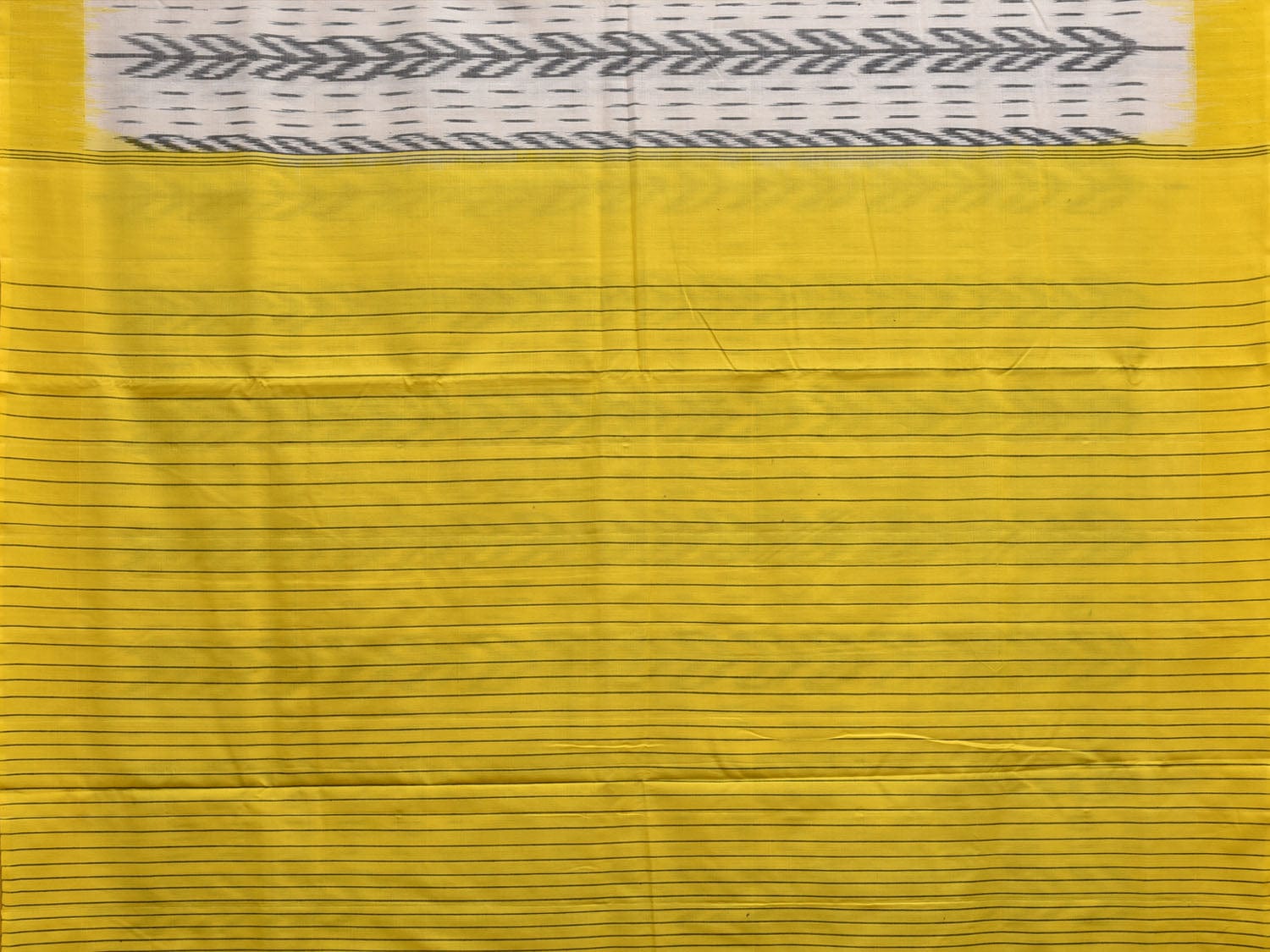 Yellow and White Pochampally Ikat Cotton Handloom Saree with Strips Pallu Design i0732