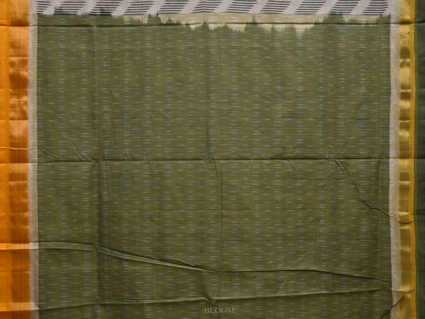 Yellow and White Pochampally Ikat Cotton Handloom Saree with Waves and Zari Border Design i0673