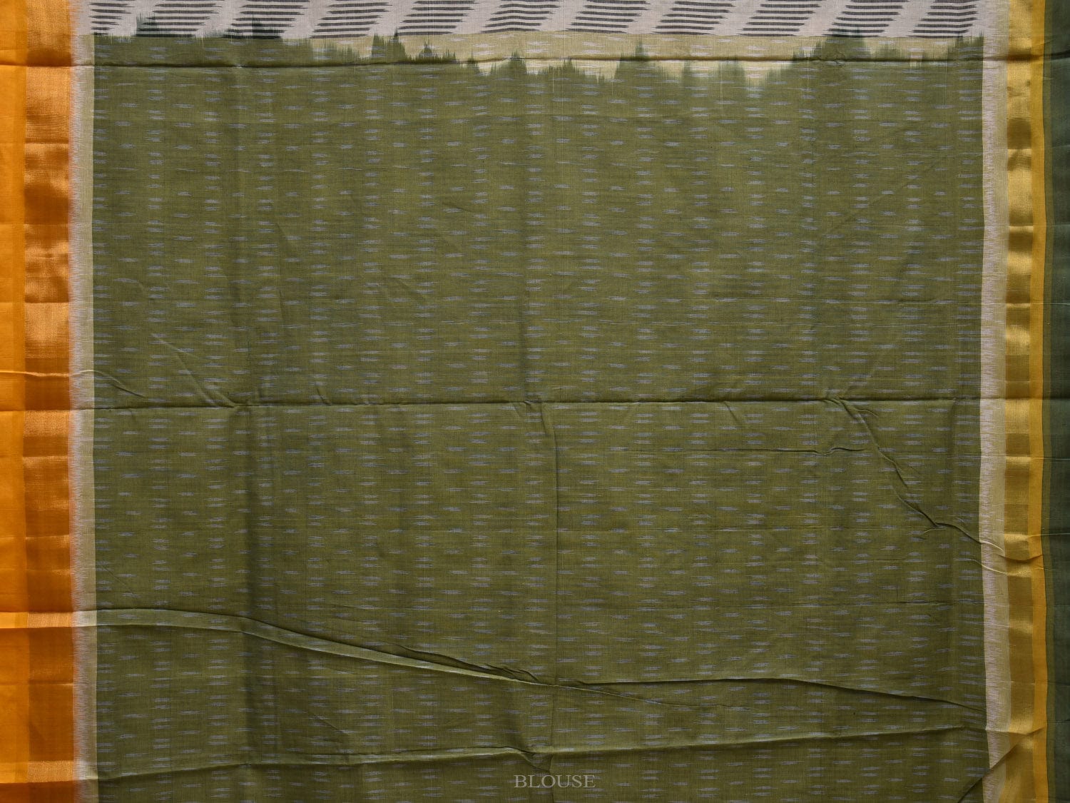 Yellow and White Pochampally Ikat Cotton Handloom Saree with Waves and Zari Border Design i0673