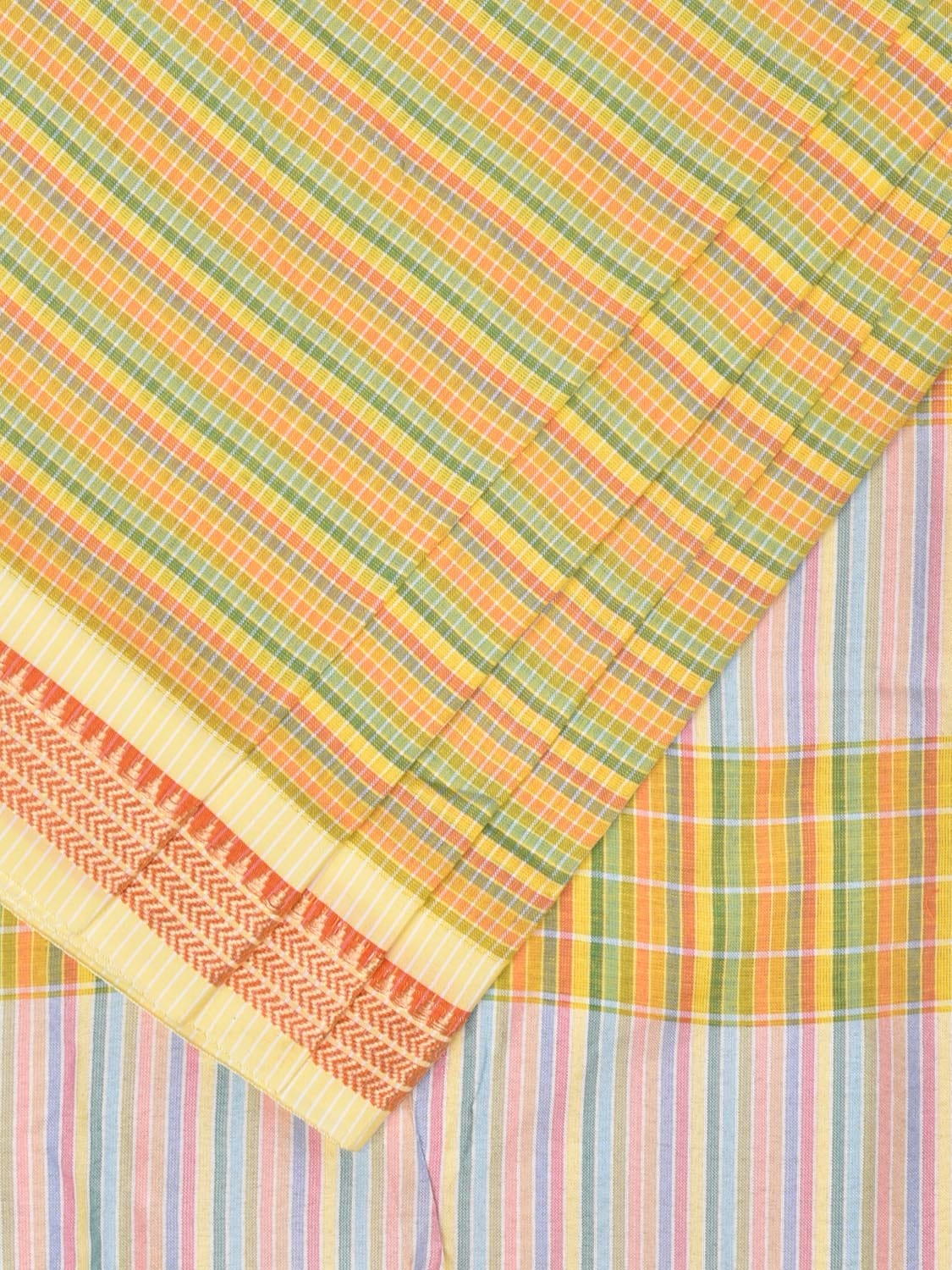 Yellow Bamboo Cotton Plain Saree with Checks Design No Blouse bc0207