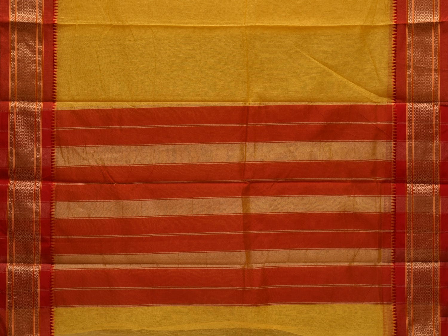 Yellow Bamboo Cotton Plain Saree with Narayanpet Border Design No Blouse o0350
