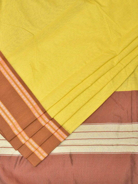 Yellow Bamboo Cotton Plain Saree with Strips Design No Blouse bc0201