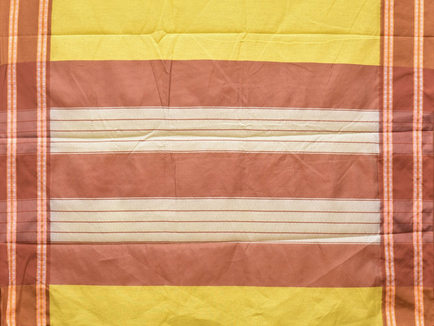 Yellow Bamboo Cotton Plain Saree with Strips Design No Blouse bc0201