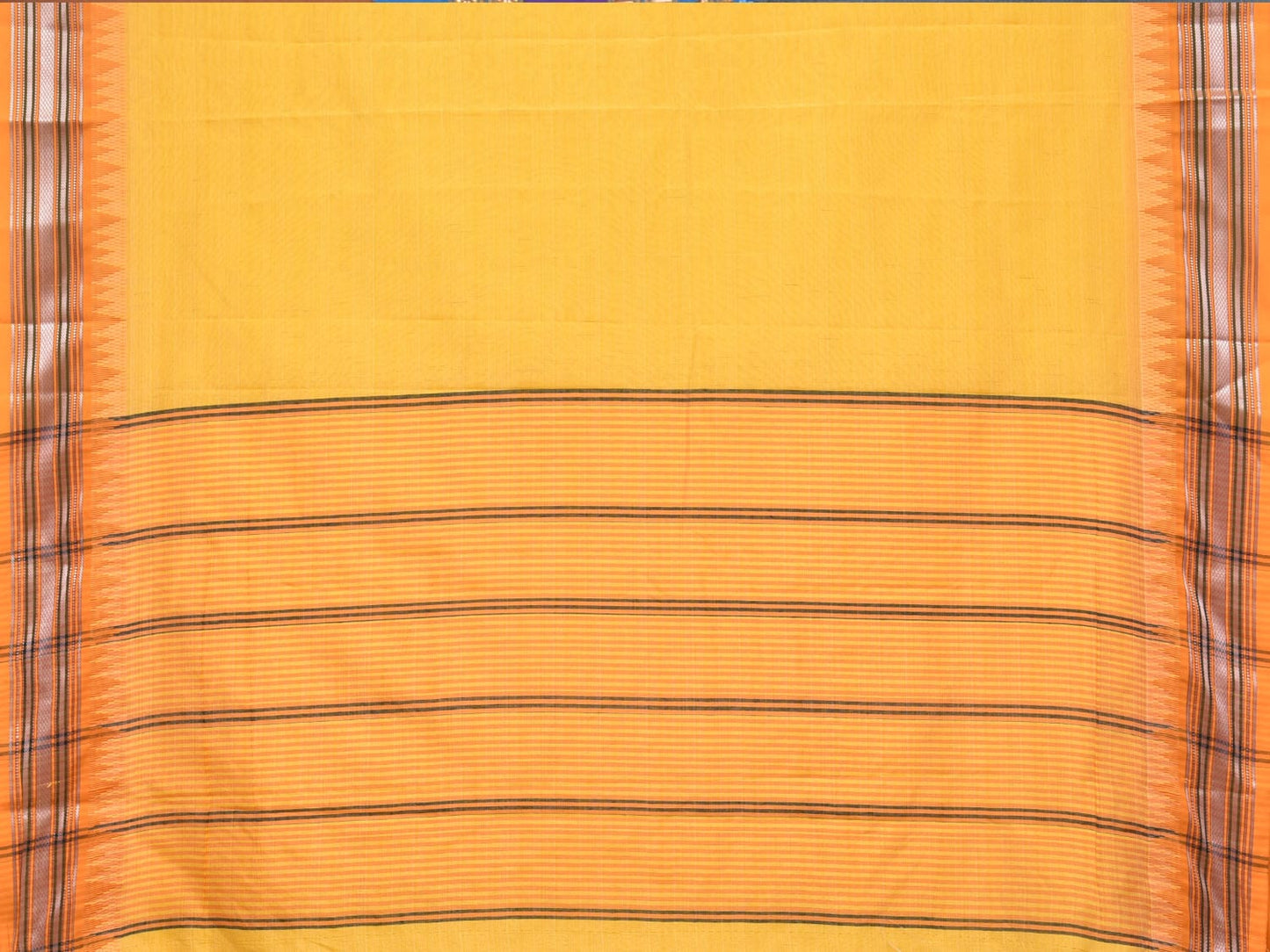 Yellow Bamboo Cotton Plain Saree with Temple Border Design No Blouse bc0155
