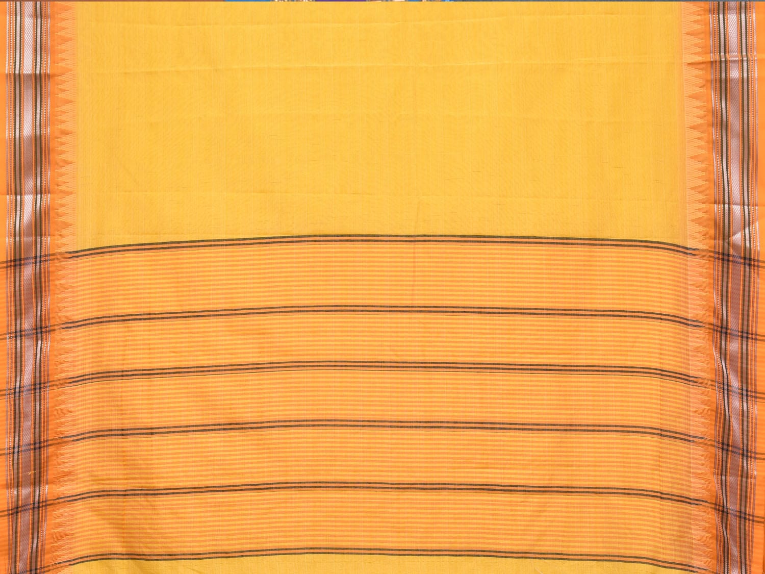 Yellow Bamboo Cotton Plain Saree with Temple Border Design No Blouse bc0155
