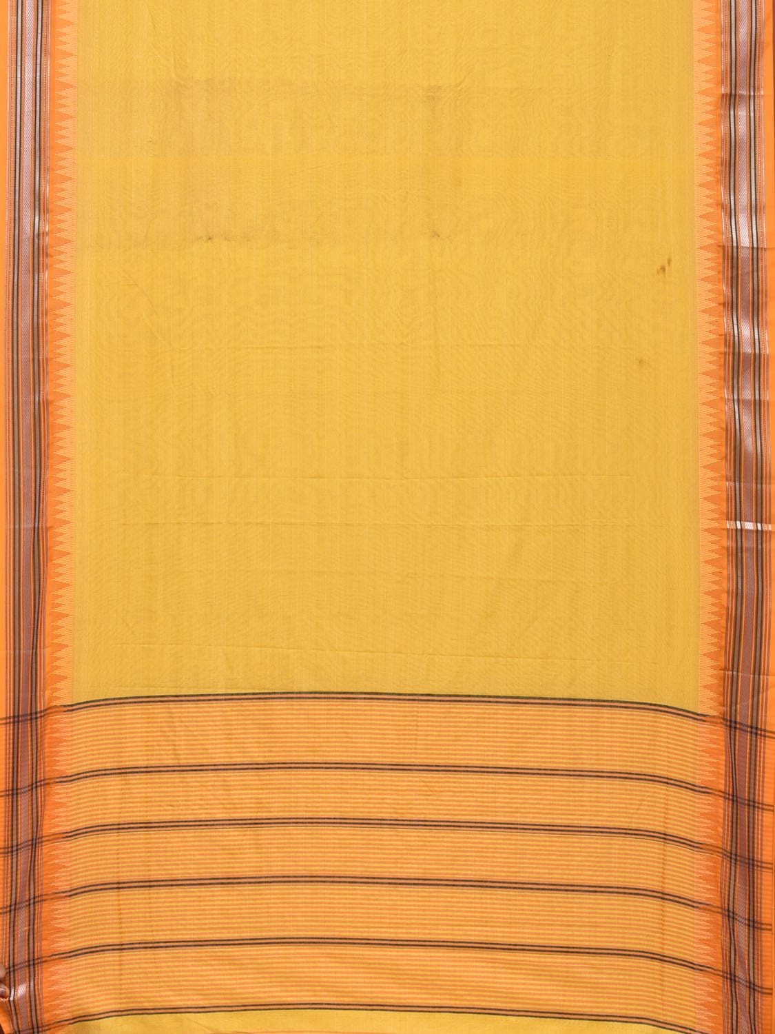 Yellow Bamboo Cotton Plain Saree with Temple Border Design No Blouse bc0155