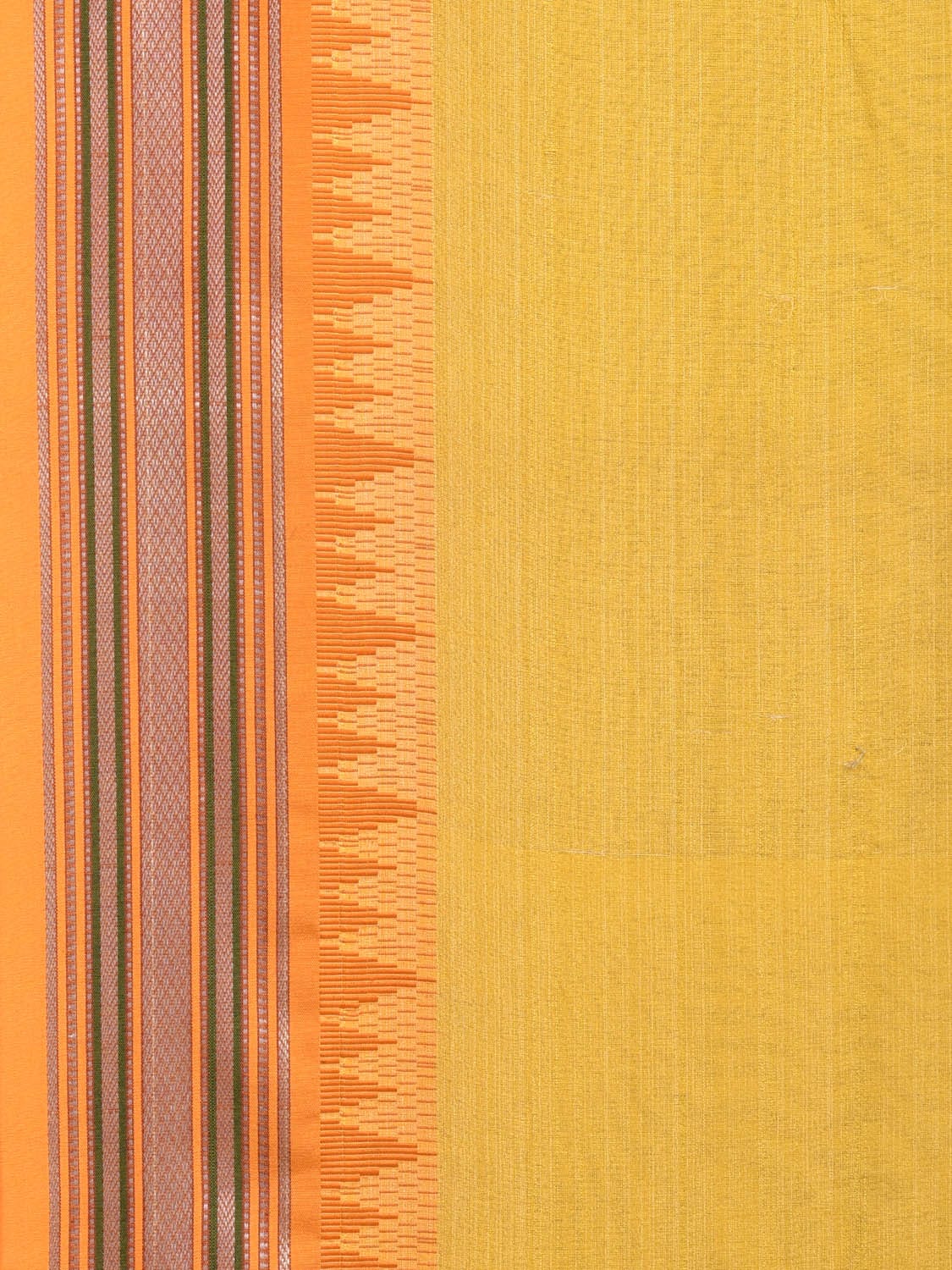 Yellow Bamboo Cotton Plain Saree with Temple Border Design No Blouse bc0155