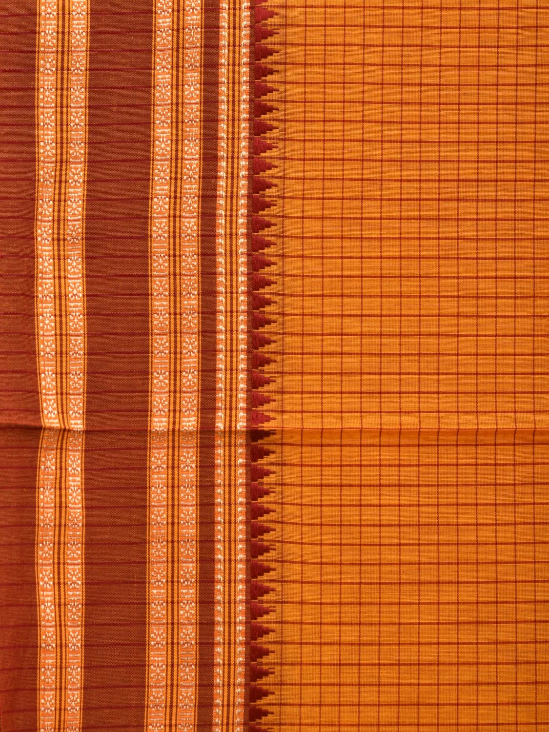 Yellow Bamboo Cotton Saree with Checks Design bc0037