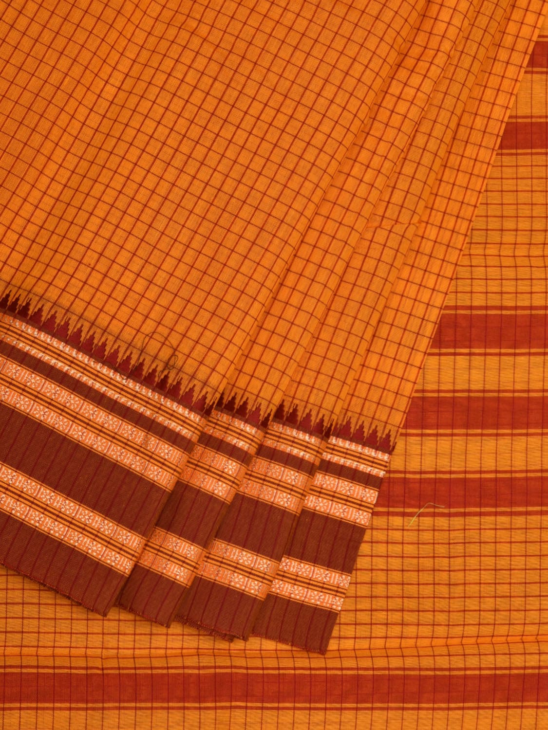 Yellow Bamboo Cotton Saree with Checks Design bc0037