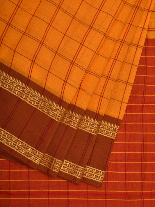Yellow Bamboo Cotton Saree with Checks Design bc0039